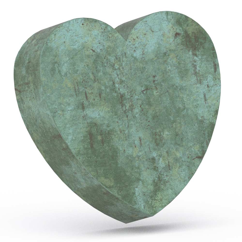 Heart Ashes Keepsake Urn in Green Bronze Front View