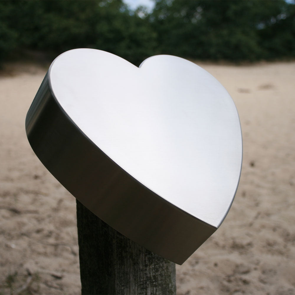 Heart Ashes Miniature Keepsake Urn in Stainless Steel on Post