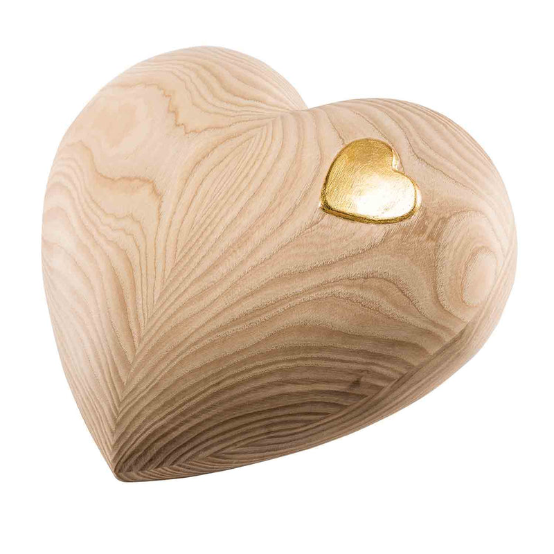 Heart Cremation Urn for Ashes Baby in Ash Wood with Gold Heart