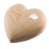 Heart Cremation Urn for Ashes Baby in Ash Wood with Silver Heart