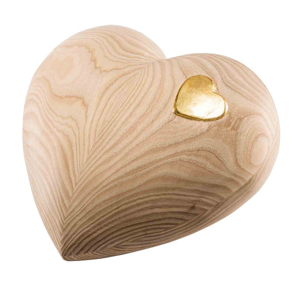 Heart Cremation Urn for Ashes Child in Ash Wood with Gold Heart