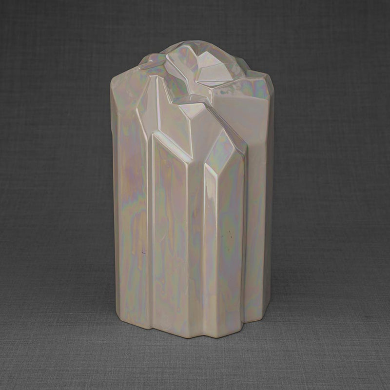 Heart Cremation Urn for Ashes Pearlescent White and Gold Rear View
