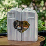 Heart Cremation Urn for Ashes Pearlescent White and Gold with Companion Outside
