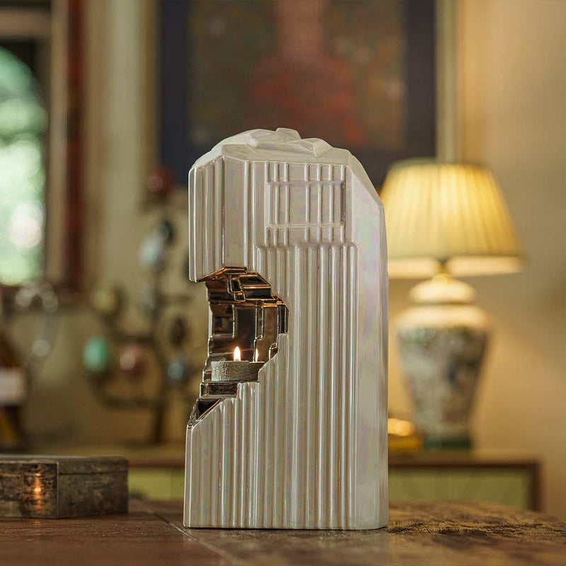 Heart Cremation Urn for Ashes Pearlescent White on Table Side View