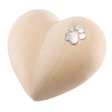 Heart Cremation Urn for Cats Ashes in Lime Wood with Silver Cat Paw Print