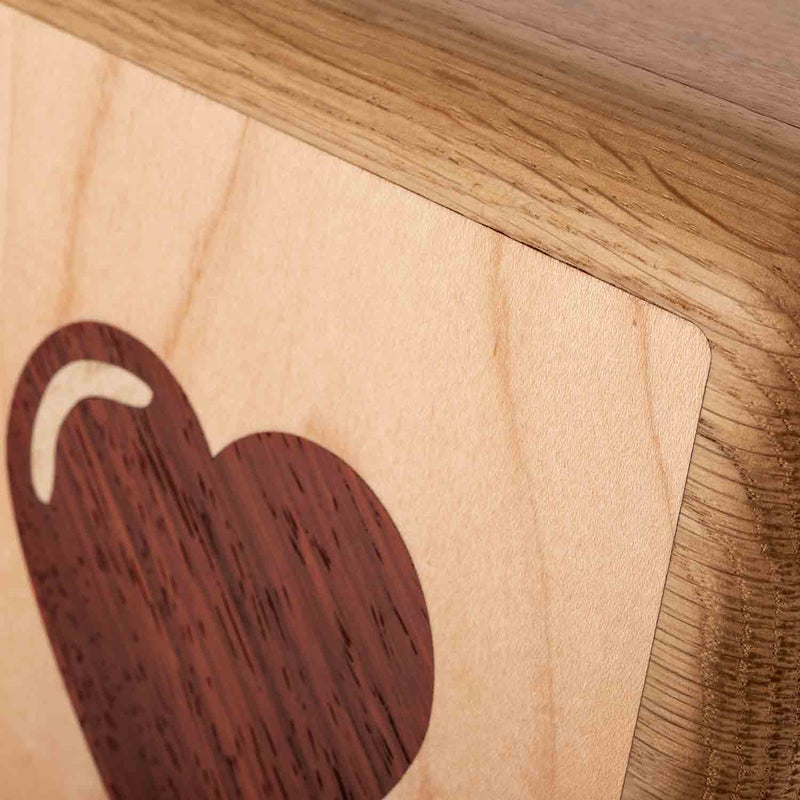 Heart Cremation Urn for Ashes in Oak Top Right Corner