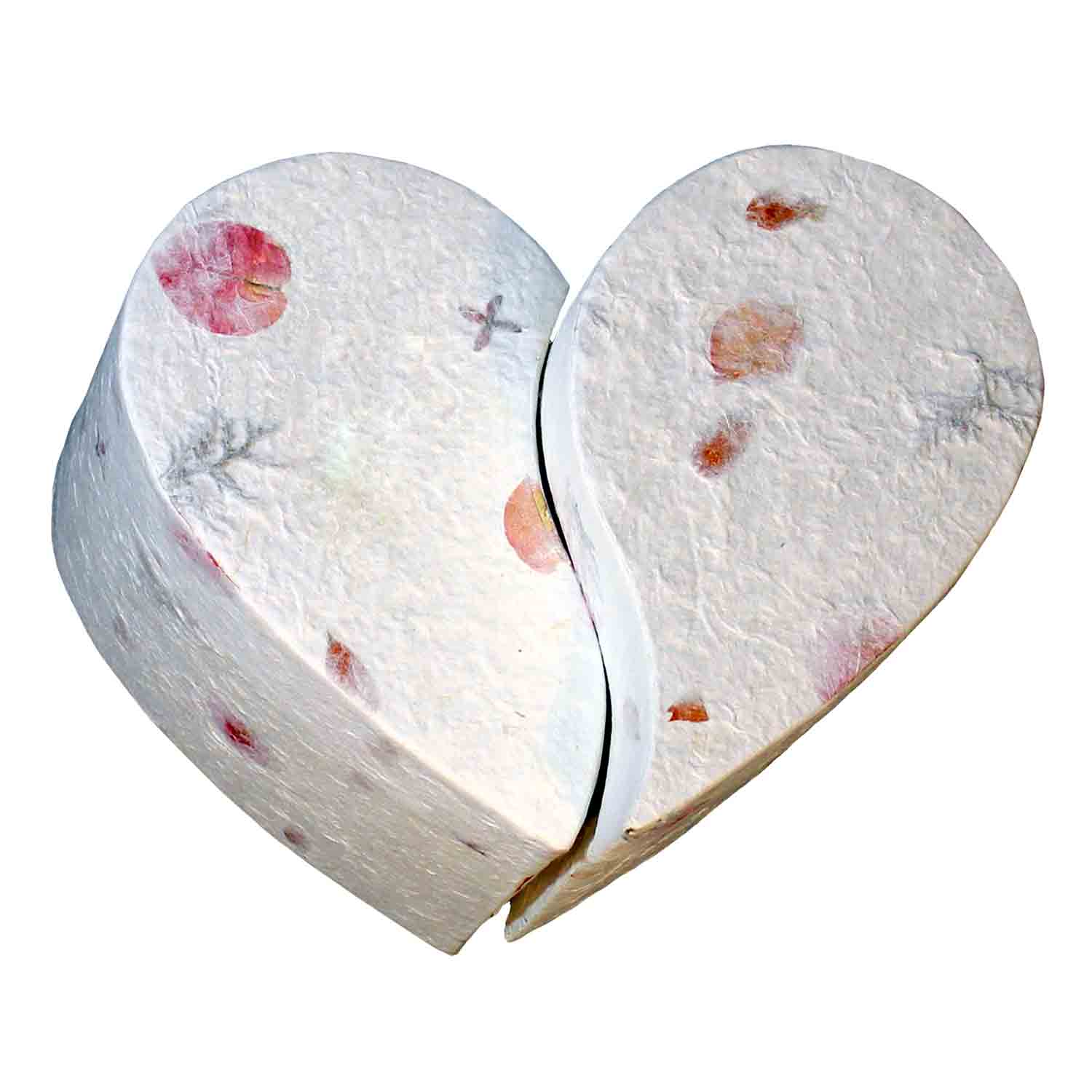 Heart Shaped Biodegradable Urn for Ashes Floral White Companion Two Piece