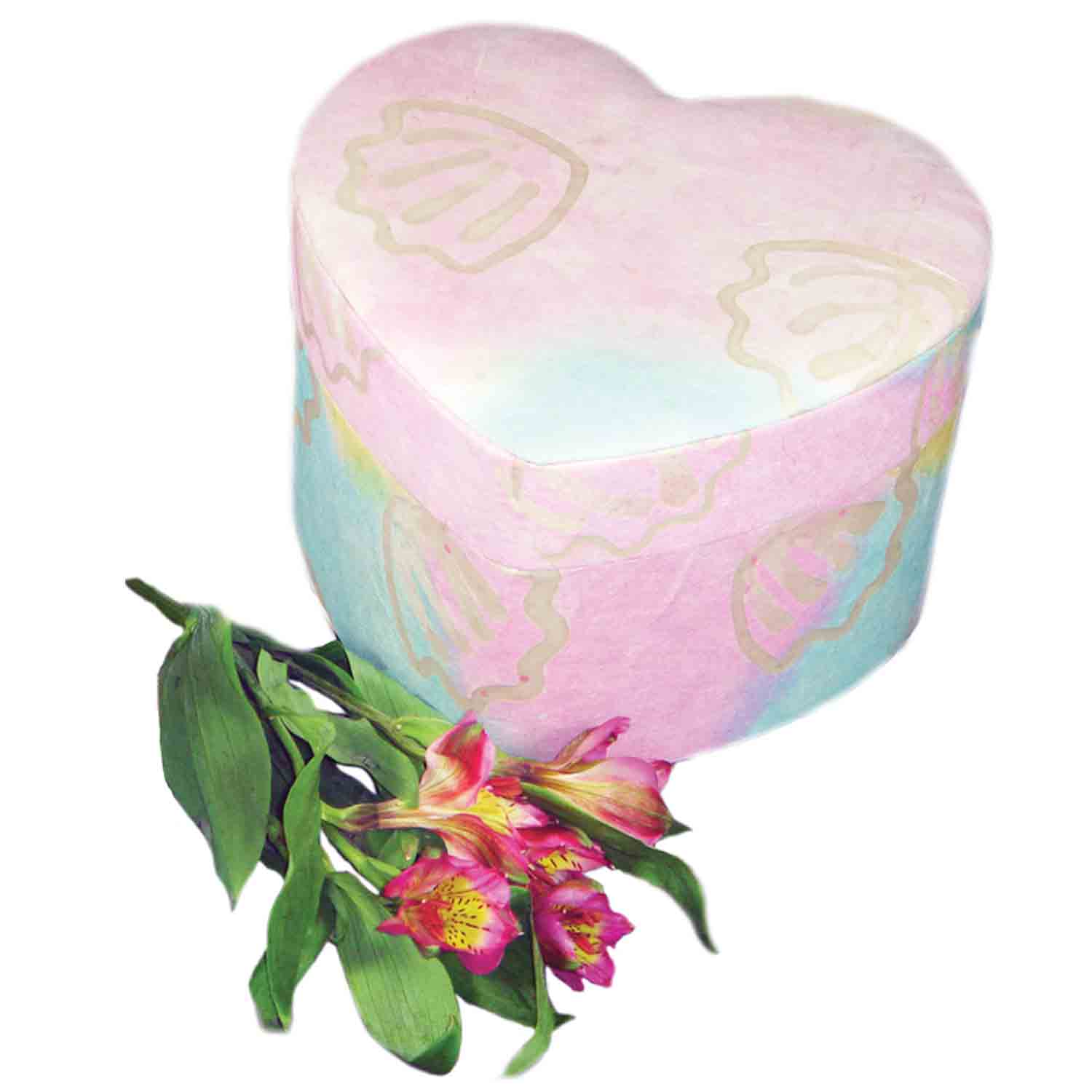 Heart Shaped Biodegradable Urn for Ashes in Pastel Medium with Flowers