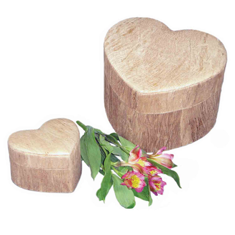 Heart Shaped Biodegradable Urn for Ashes in Wood Grain Medium with Flowers Comparison