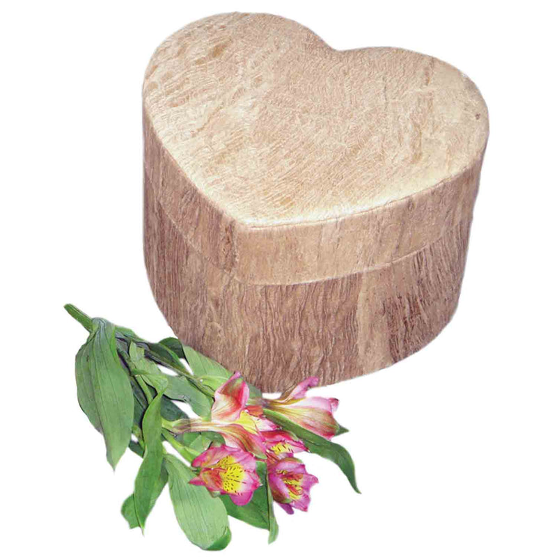 Heart Shaped Biodegradable Urn for Ashes in Wood Grain Medium with Flowers