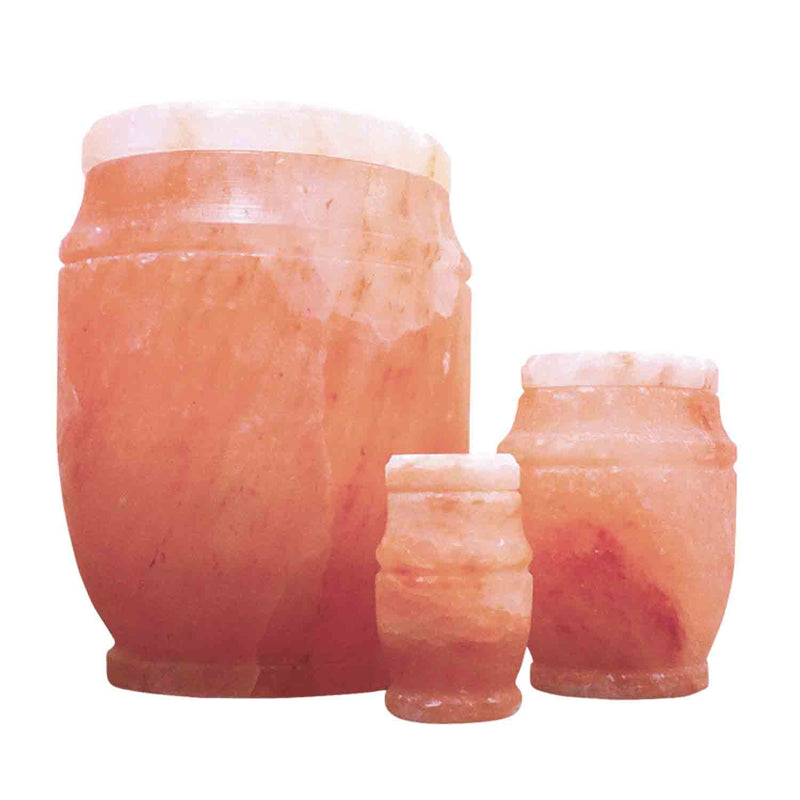 Himalayan Rock Salt Biodegradable Water Urn for Ashes Small Medium and Large Next to Each Other