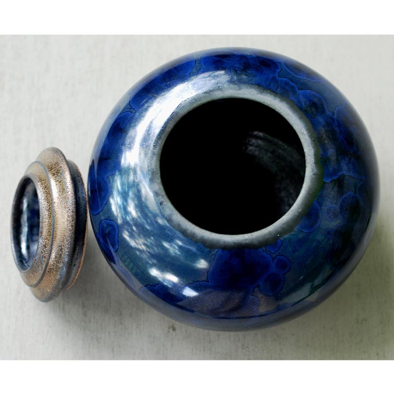 Indigo Cremation Urn for Pets Ashes Lid Off Top View