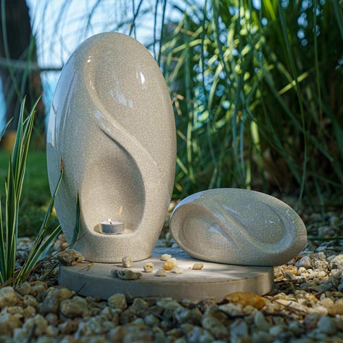 Infinity Cremation Urn and Keepsake Urn Matching Set Crackle Glaze in Garden