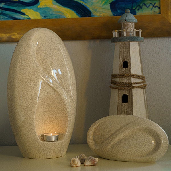 Infinity Cremation Urn for Ashes in Crackle Glaze by Lighthouse