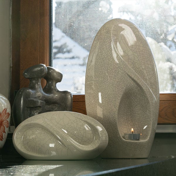 Infinity Cremation Urn for Ashes in Crackle Glaze by Window