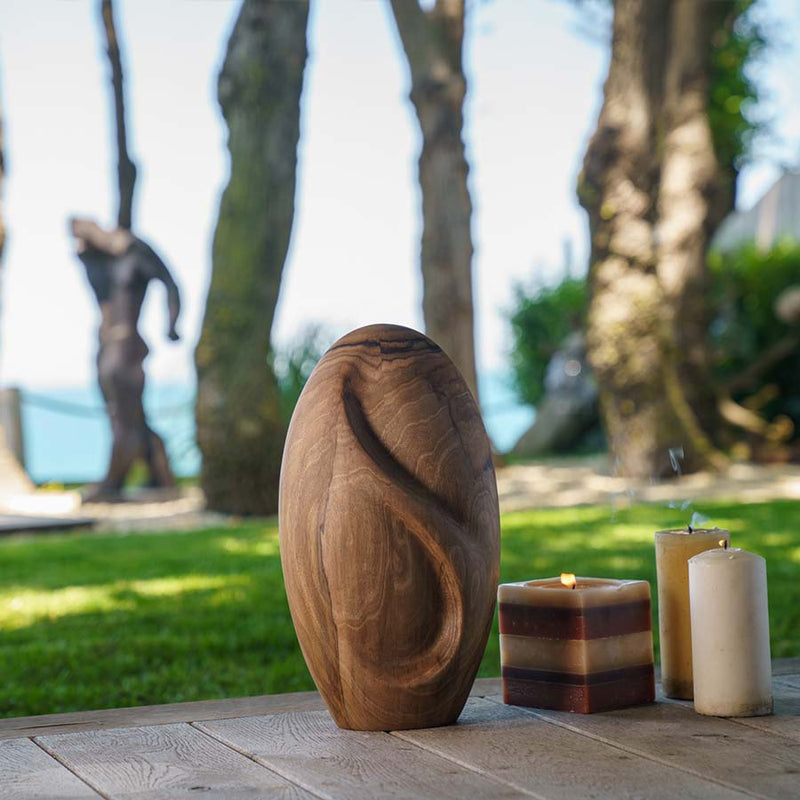 Infinity Wooden Adult Urn for Ashes Walnut Wood in Garden