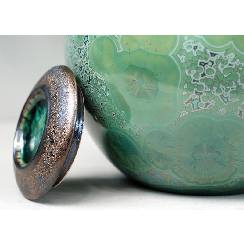 Jadeite Cremation Urn for Ashes - Adult Close up Lid Off