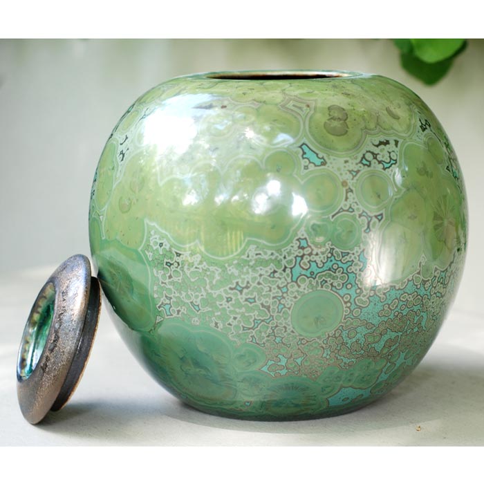 Jadeite Cremation Urn for Ashes - Adult Lid Off Front View