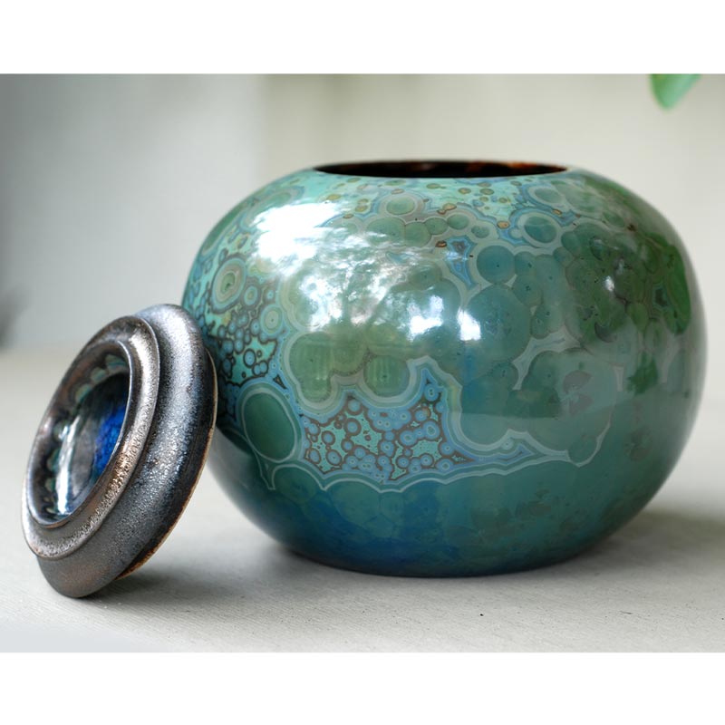 Larimar Cremation Urn for Ashes - Medium Lid Off Front View