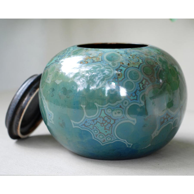 Larimar Cremation Urn for Ashes - Medium Lid Off Rotated View