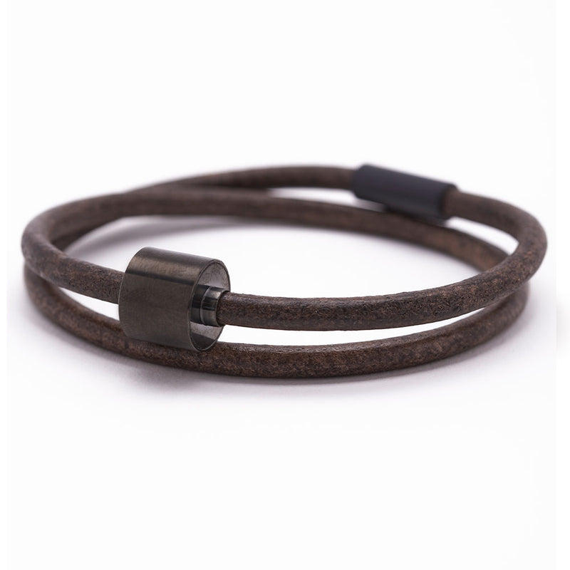 Leather Ashes Bracelet for Men - Black Edition in Brown Zoomed
