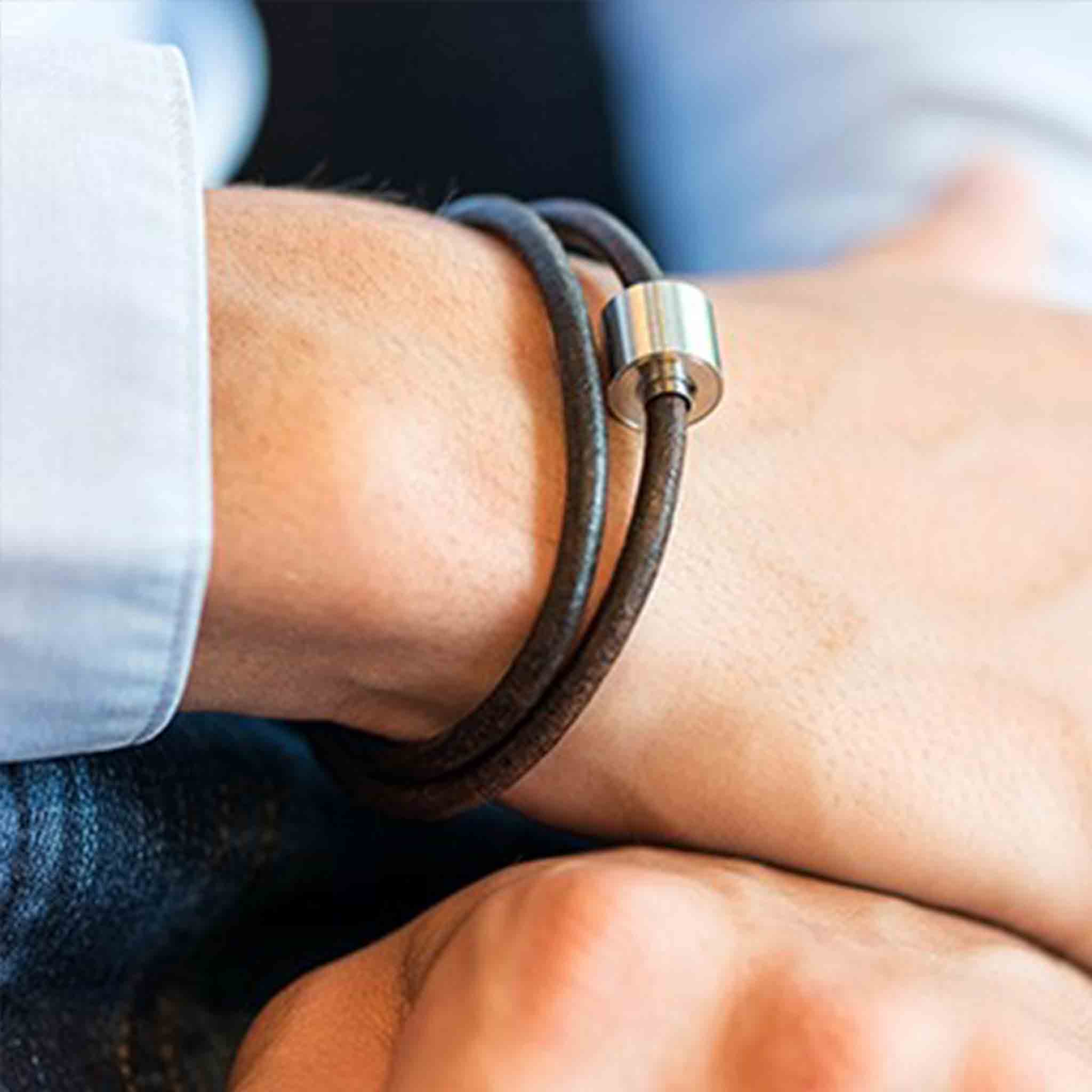Leather Ashes Bracelet for Men in Brown on Wrist