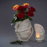 Light Cremation Urn and Ashes Keepsake Urn in Cream with Flowers with Dark Background