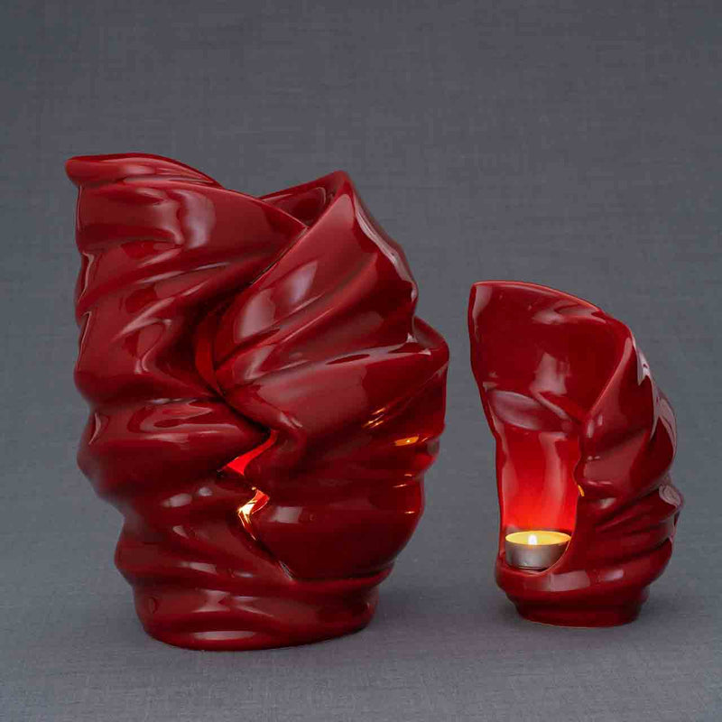 Light Cremation Urn and Ashes Keepsake Urn in Red Turned Right Grey Background