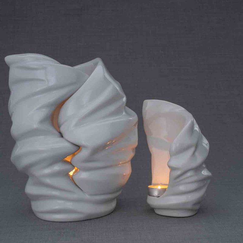 Light Cremation Urn and Ashes Keepsake Urn in White Dark Background