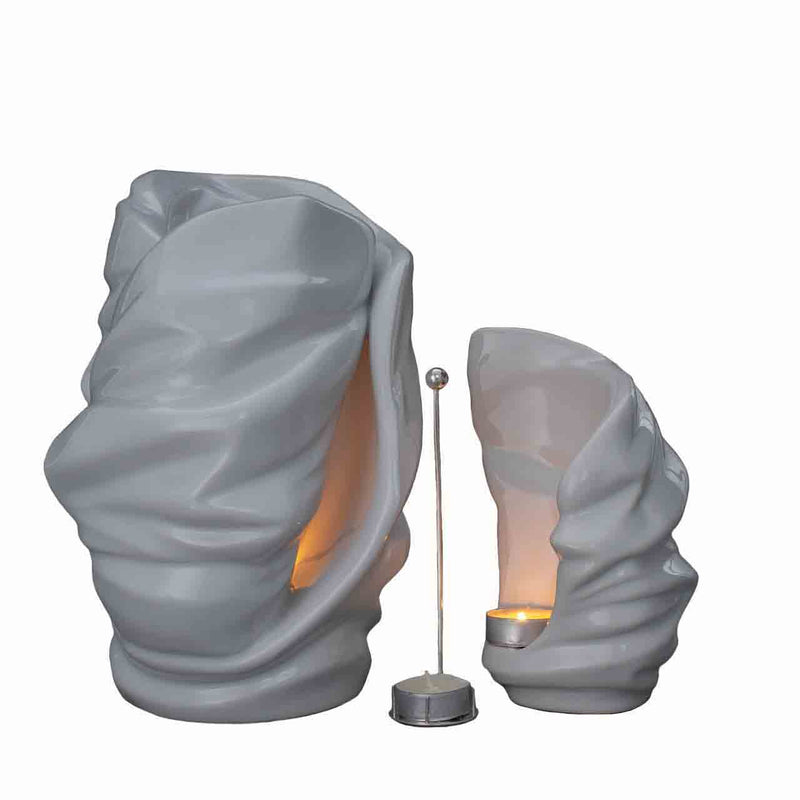 Light Cremation Urn and Ashes Keepsake Urn in White Turned Right with Candle Holder