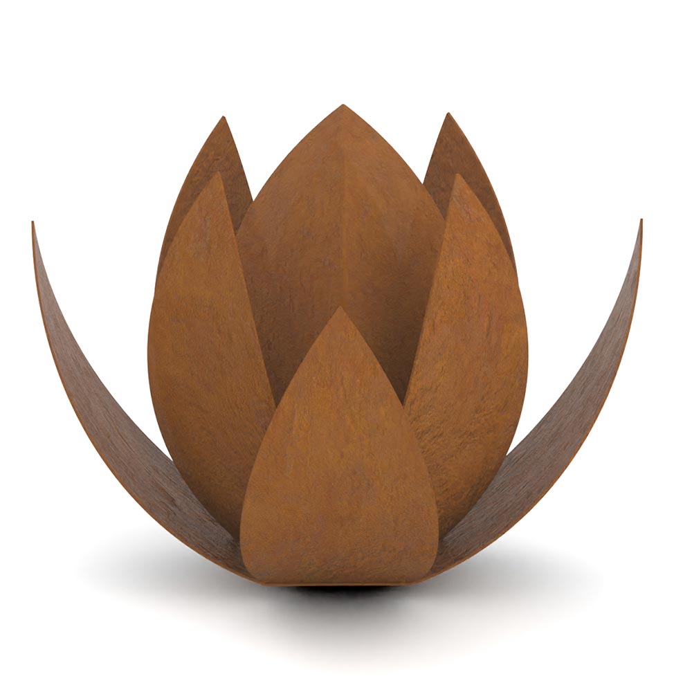 Lotus Ashes Miniature Keepsake Urn in Corten Steel Front View