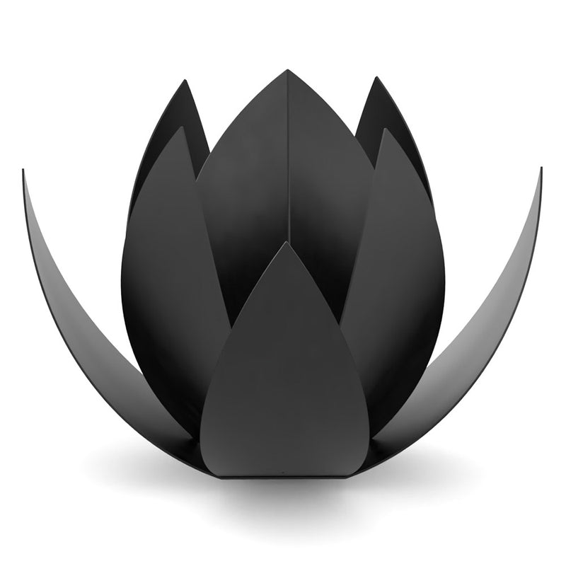 Lotus Cremation Urn for Ashes Child in Matte Black Stainless Steel Front View