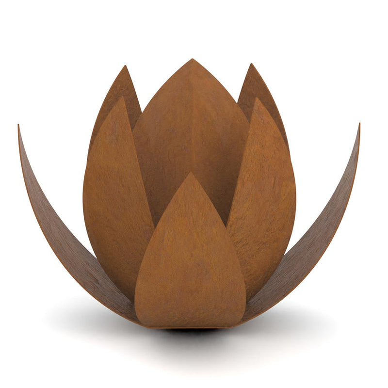 Lotus Cremation Urn for Ashes Pet in Corten Steel Front View