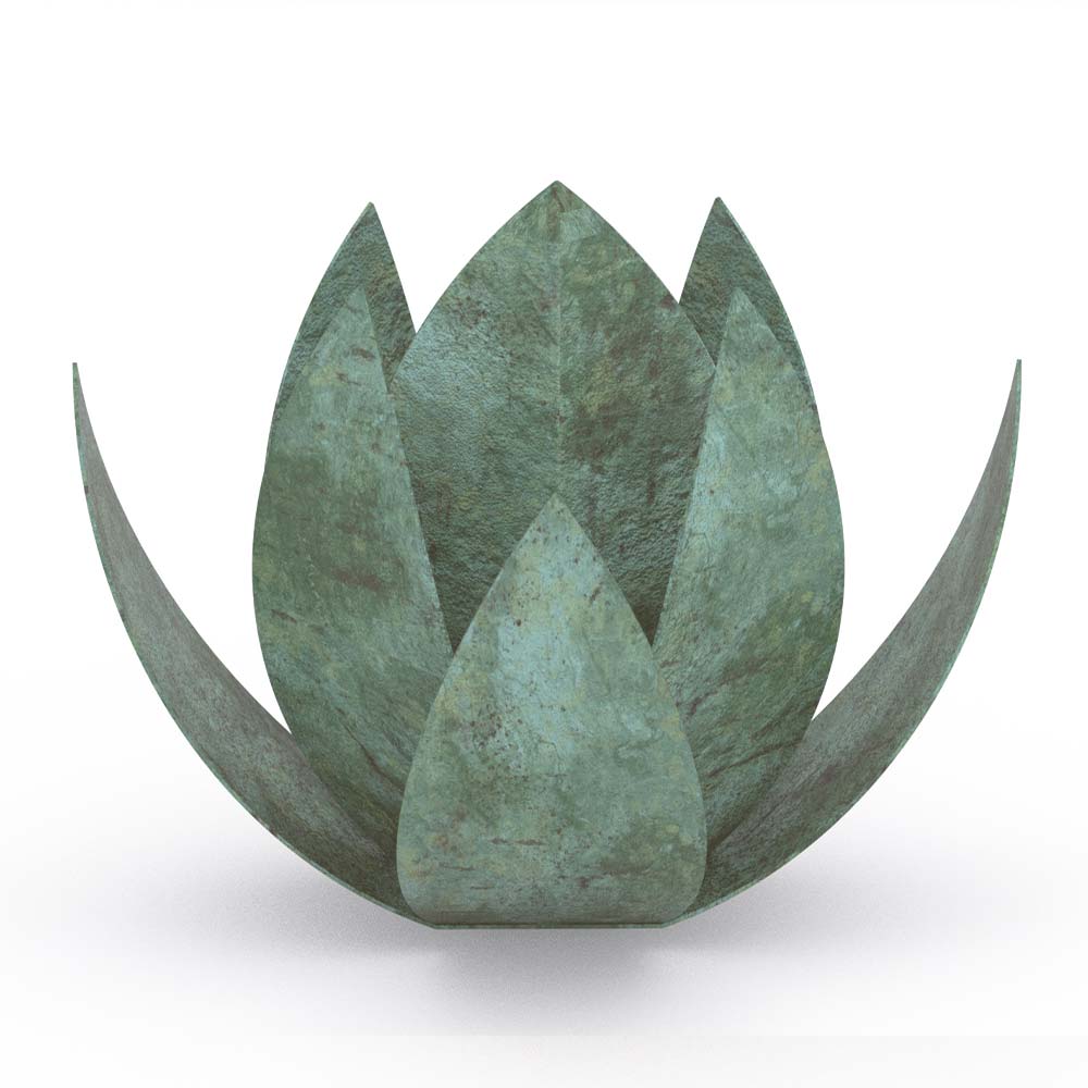 Lotus Cremation Urn for Ashes Pet in Green Bronze Front View