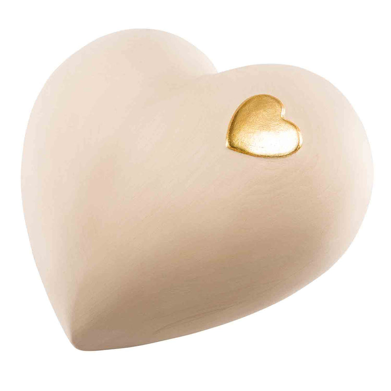 Love Heart Cremation Urn for Ashes Baby in Lime Wood with Gold
