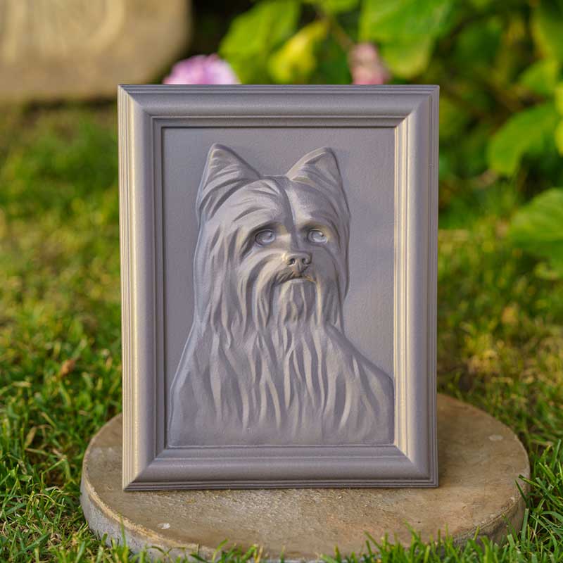 Male Yorkie Dog Urn For Pet Ashes Garden Charcoal Grey Front View