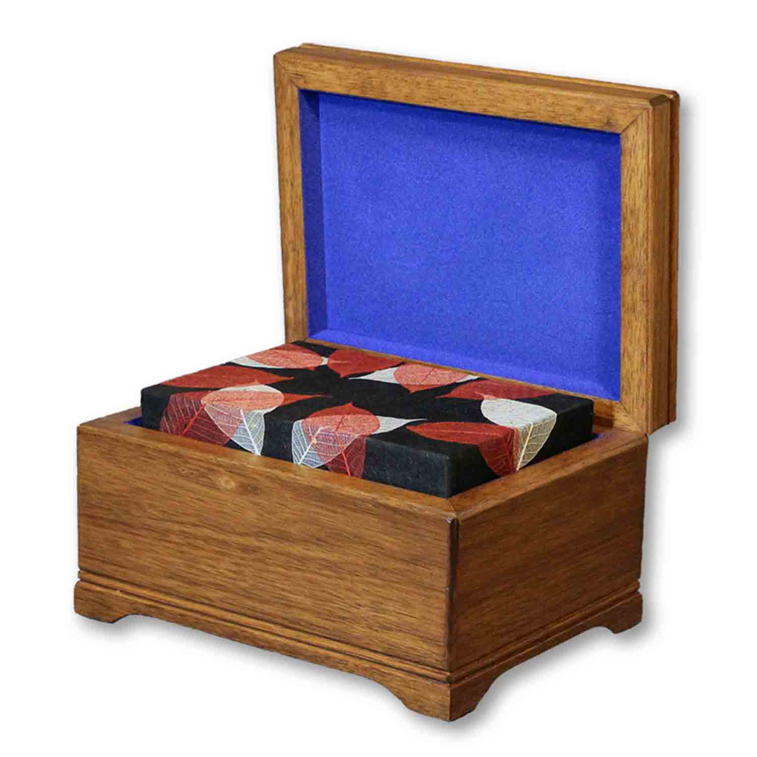 Memory Box Biodegradable Urn for Ashes in Autumn Leaves Inside Chest