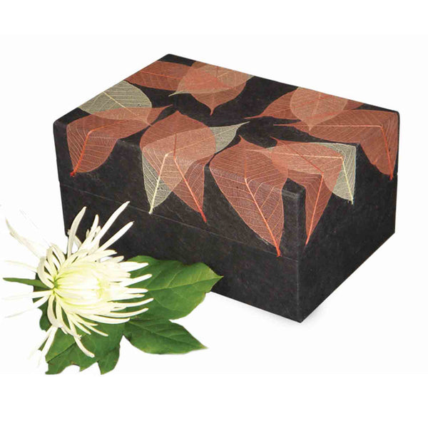 Memory Box Biodegradable Urn for Ashes in Autumn Leaves with Flower