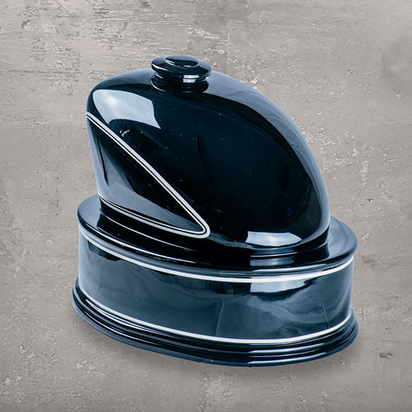 Motorcycle Fuel Tank Cremation Urn for Ashes Black and White