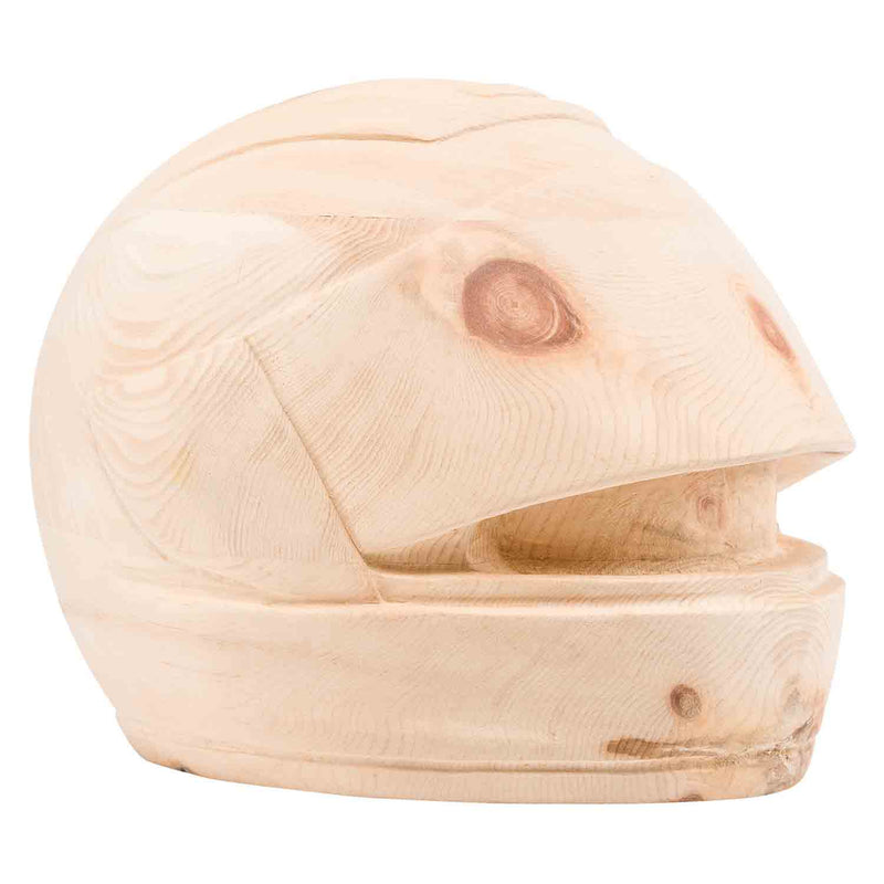 Motorcycle Helmet Cremation Urn for Ashes in Swiss Pine Wood