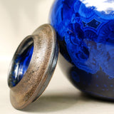 Navy Scapolite Cremation Urn for Ashes - Medium Close up Lid Off