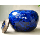 Navy Scapolite Cremation Urn for Ashes - Medium Lid Off Front View
