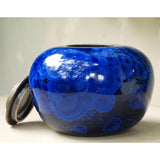 Navy Scapolite Cremation Urn for Ashes - Medium Lid Off Rotated View