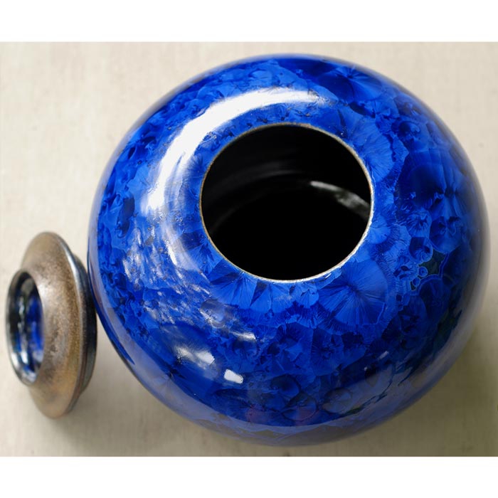 Navy Scapolite Cremation Urn for Ashes - Medium Lid Off Top View