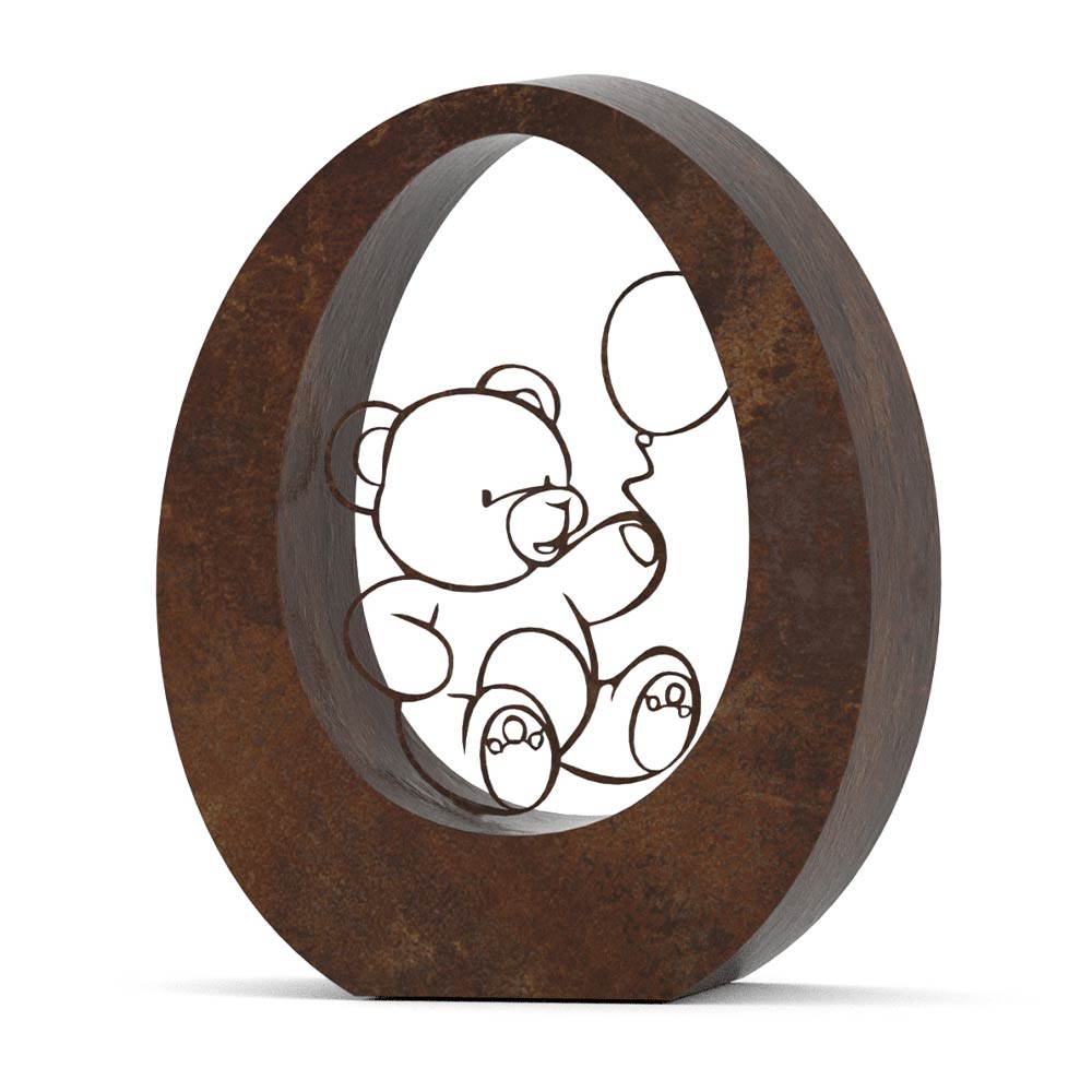 Oval Ashes Keepsake Urn in Brown Bronze with Bear