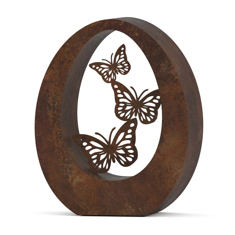 Oval Ashes Keepsake Urn in Brown Bronze with Butterflies