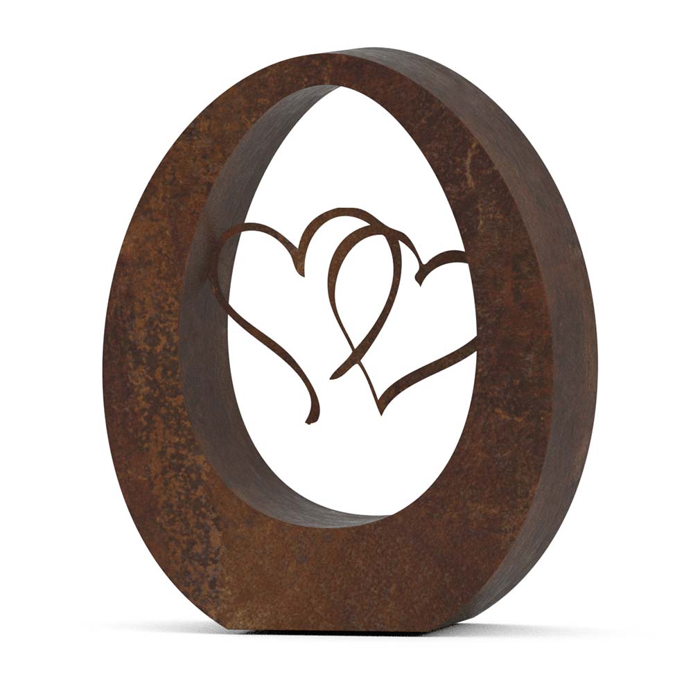 Oval Ashes Keepsake Urn in Brown Bronze with Hearts