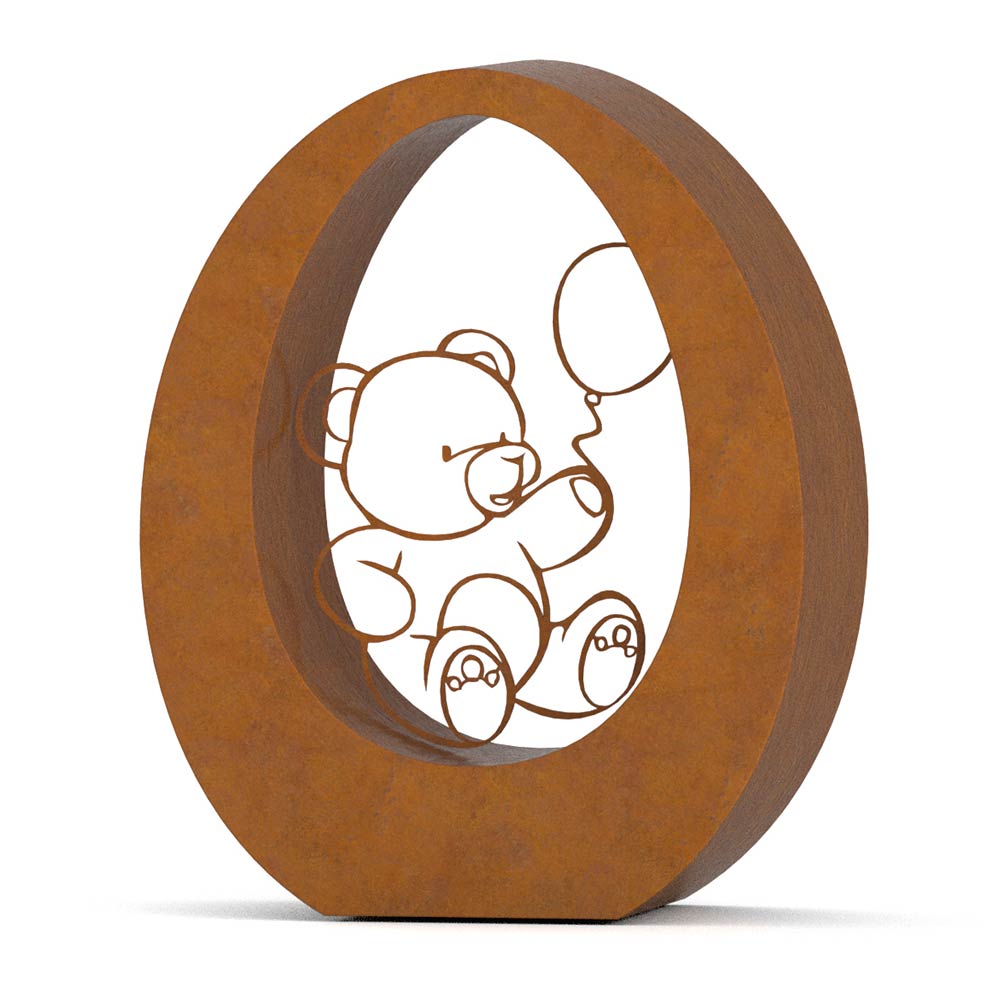 Oval Ashes Keepsake Urn in Corten Steel with Bear