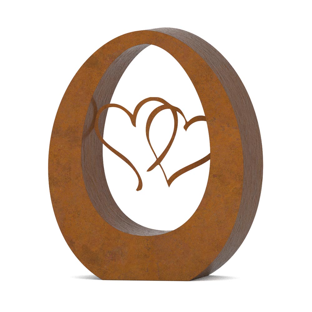 Oval Ashes Keepsake Urn in Corten Steel with Hearts