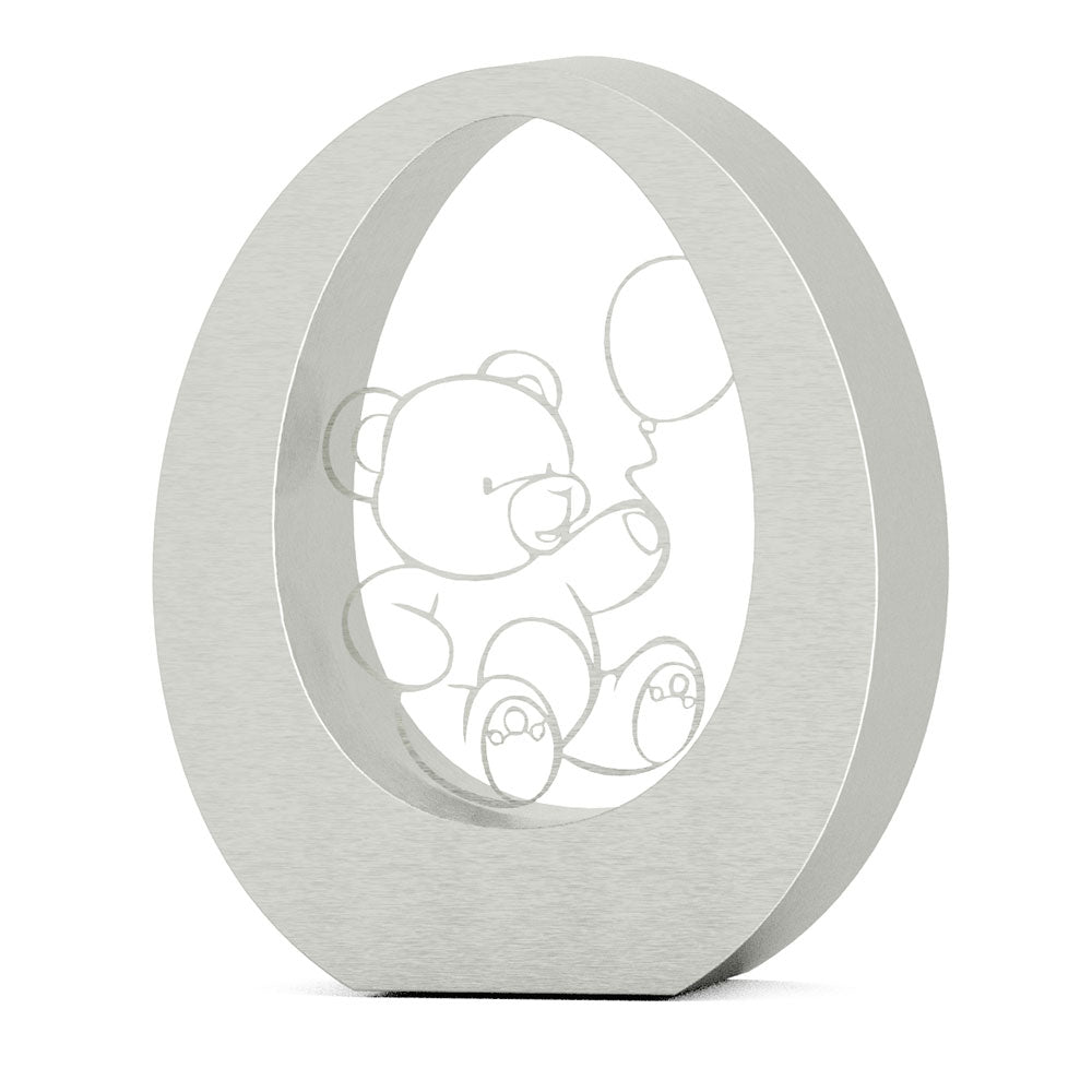 Oval Ashes Keepsake Urn in Stainless Steel with Bear
